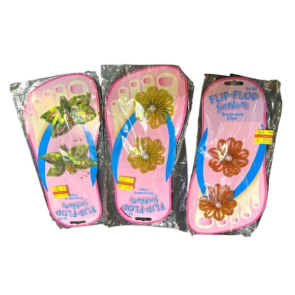 New Flip Flop Fashions Decorative Clips Lot of 3 Flowers Butterfly - Picture 1 of 5